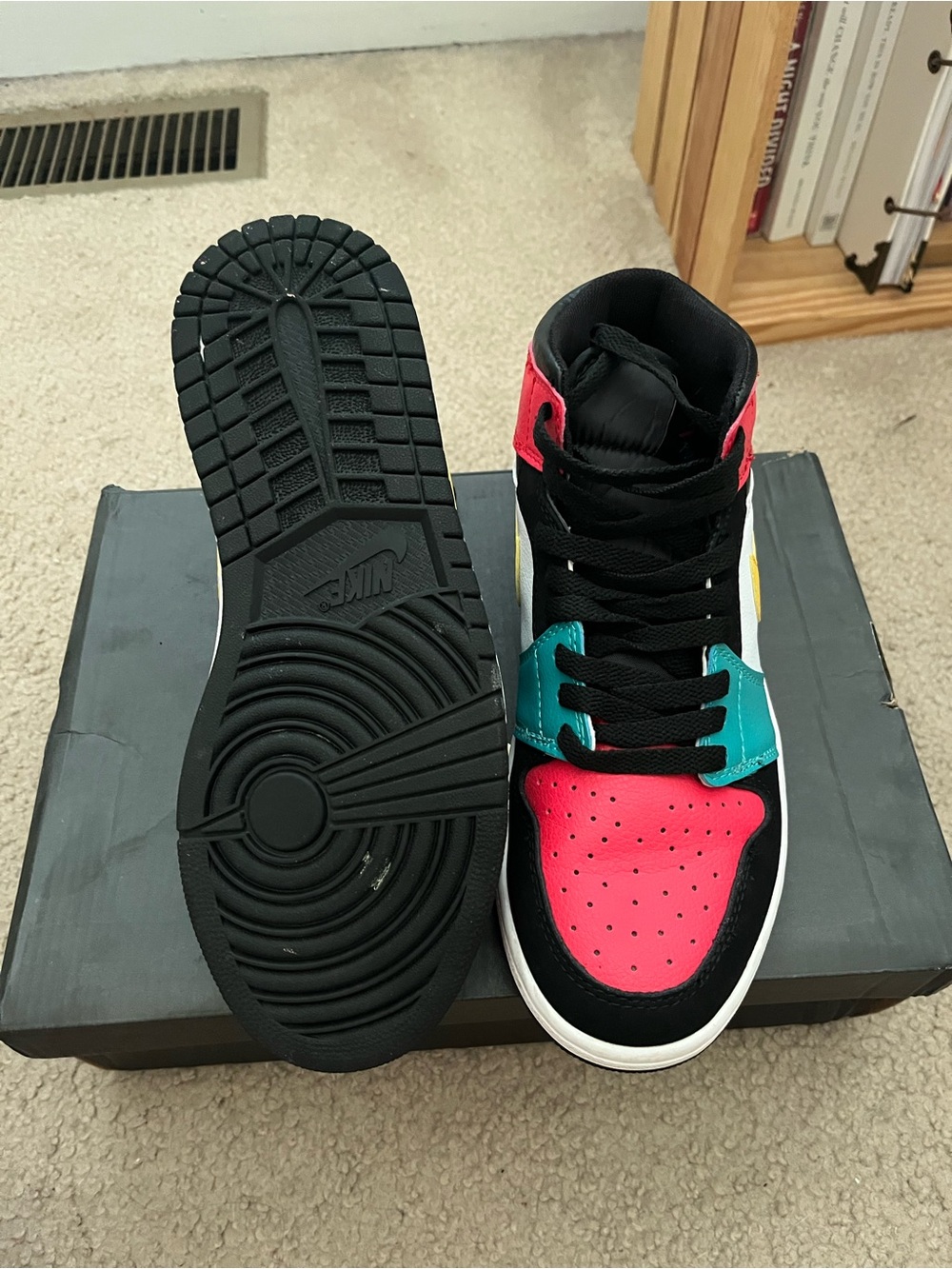 Jordan Women's/mens Colorblock High-Top Sneakers - Pink, Teal, Yellow, Black - Picture 2 of 3